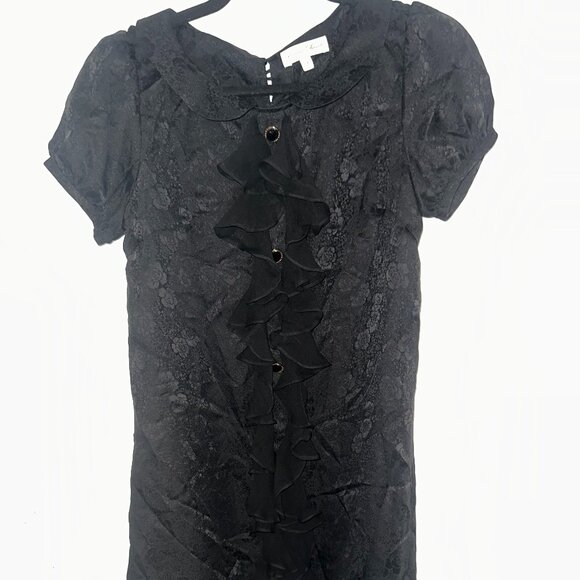 Jovovich-Hawk Women’s Black Lace Ruffle Blouse Short Sleeve Top Size 2 - Picture 1 of 5